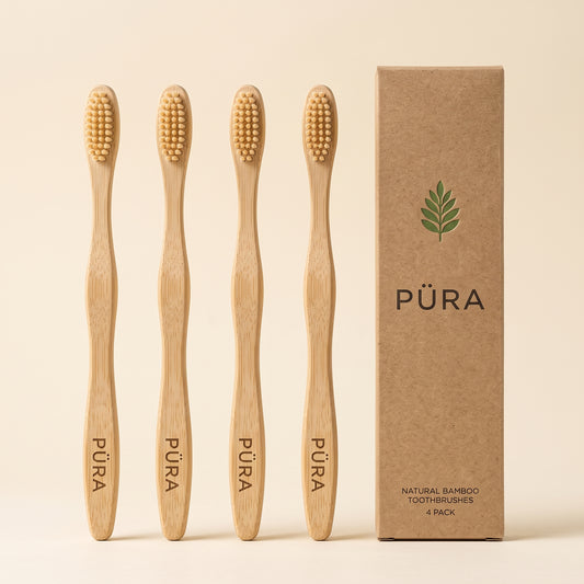 PÜRA® %100 Doğal Bambu Diş Fırçası (2 Al 2 Hediye — 4'lü Paket)
